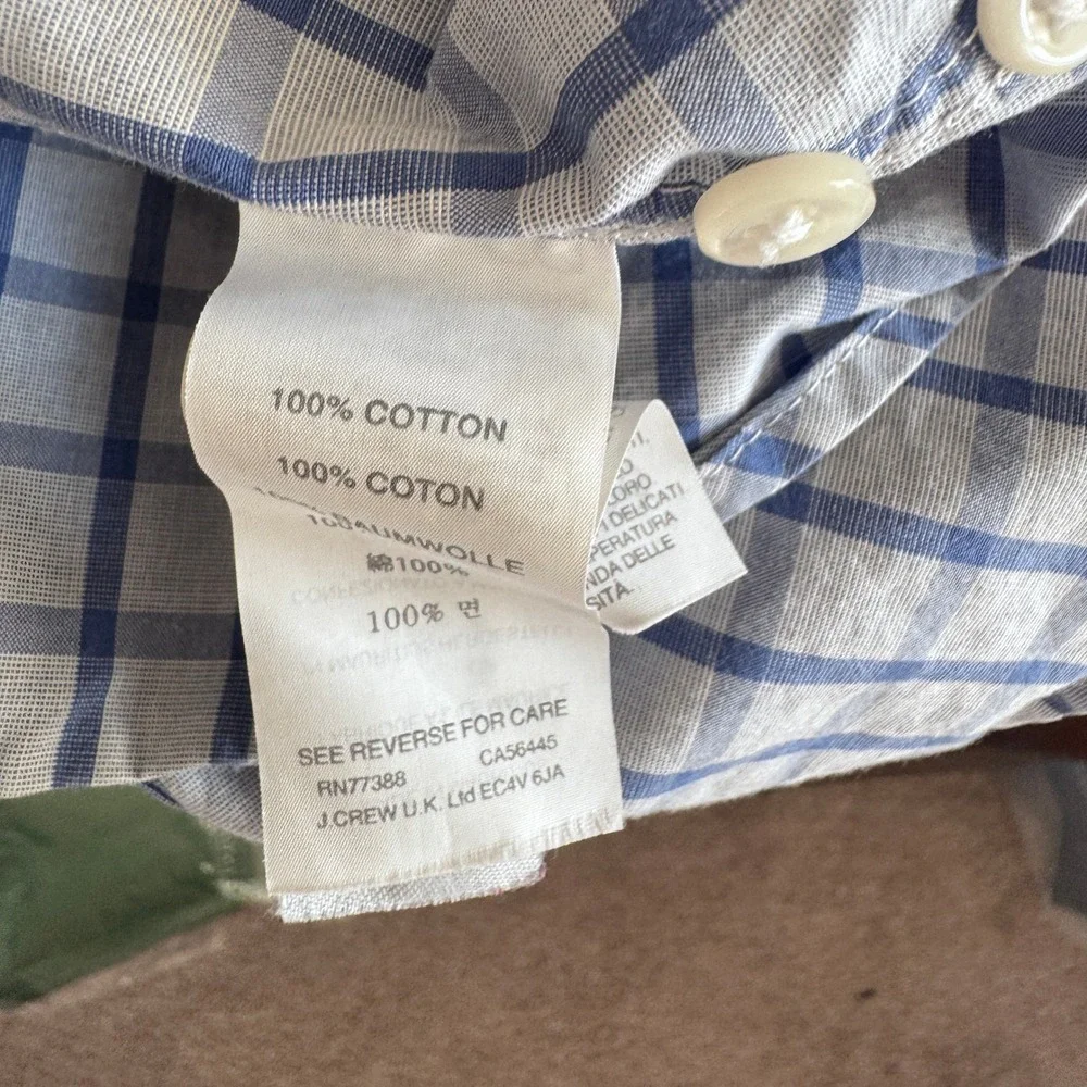 J.CREW Slim Fit Shirt L 2-Ply Cotton Blue White Grid‎ Windowpane Office Preppy
